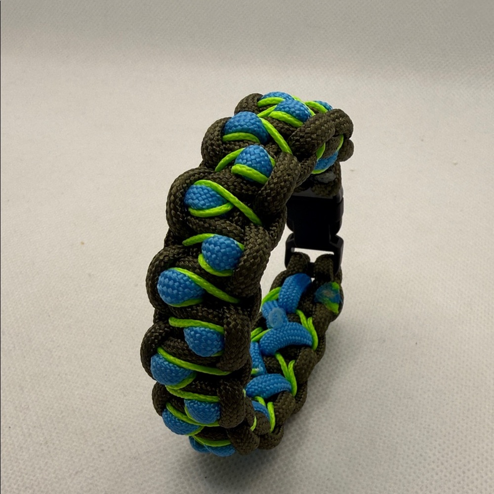 Handmade Dragon Eye Paracord Bracelet Light Blue Green Neon Stitching